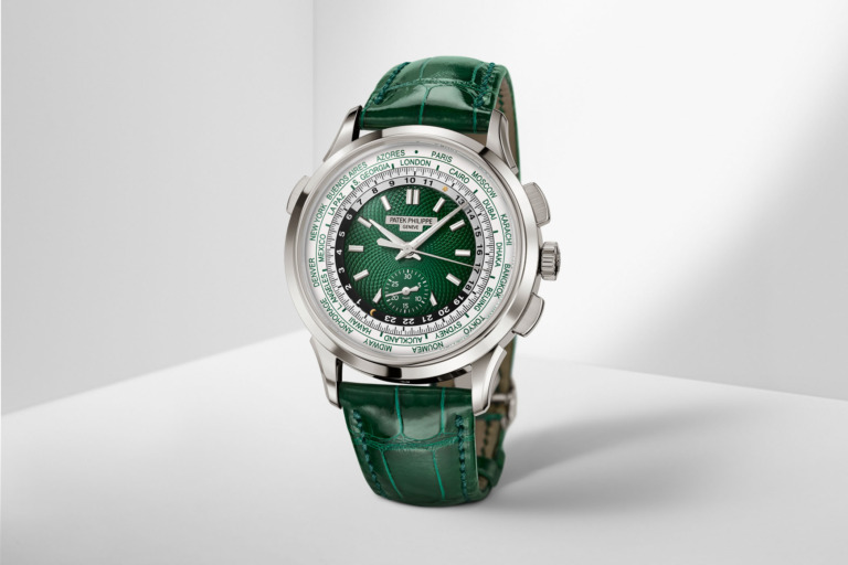 Patek Philippe Self-winding World Time flyback chronograph 5930P-001 platinum green dial
